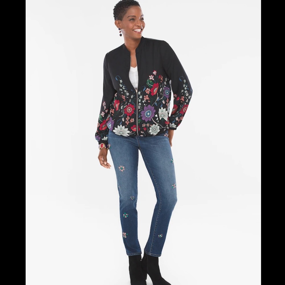 CHICOS Floral Dot reversible bomber jacket